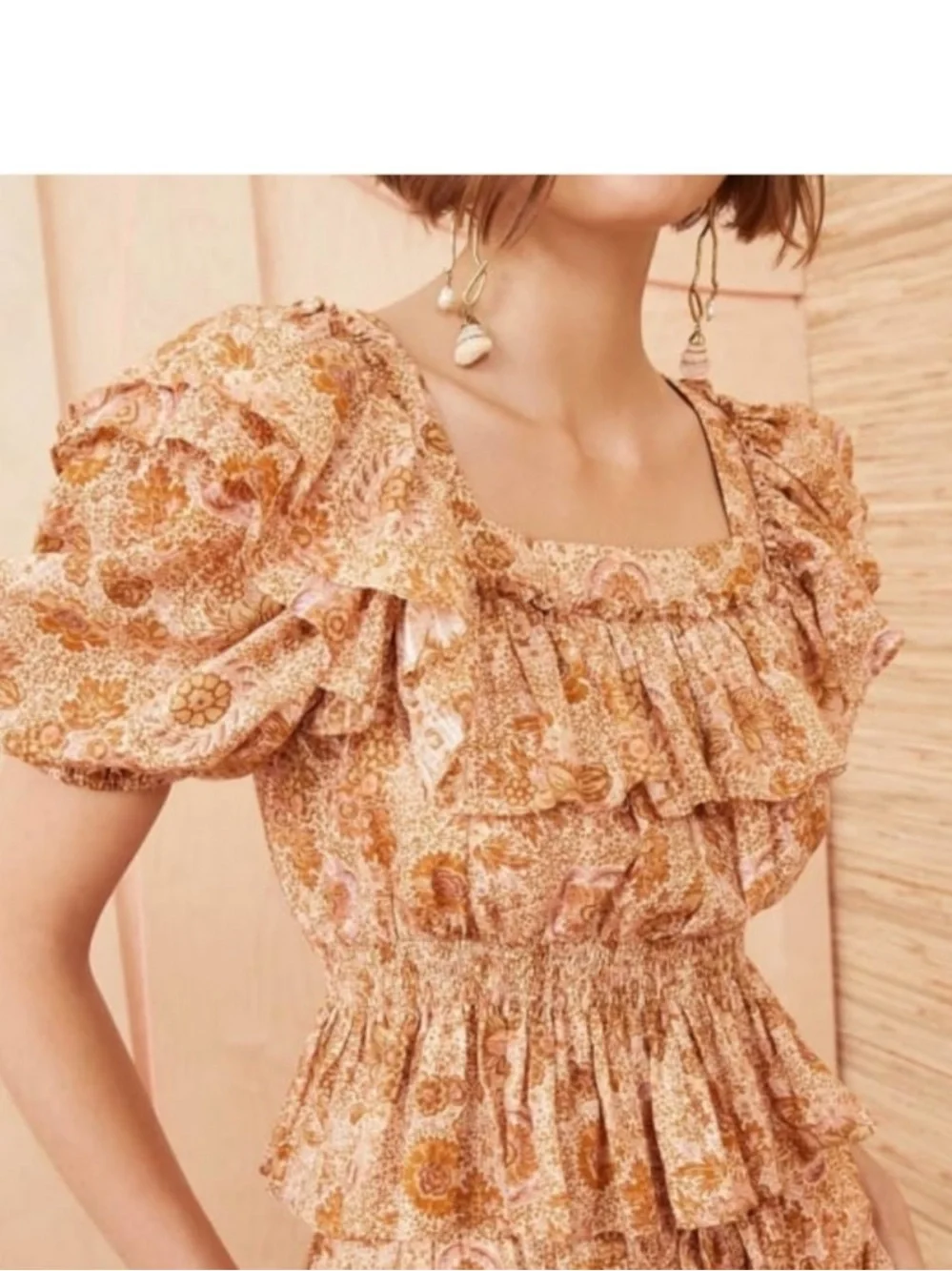 Ulla Johnson Warner Blouse Meadow Puff Sleeve Ruffle Stretch Waist Size 12